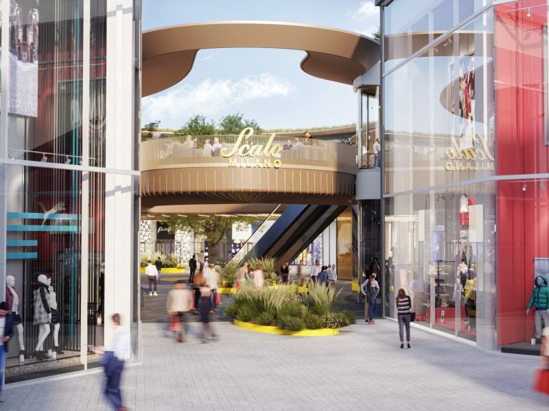 Il rendering del nuovo ampliamento di Scalo Milano Outlet & More (progetto di Studio Design International)