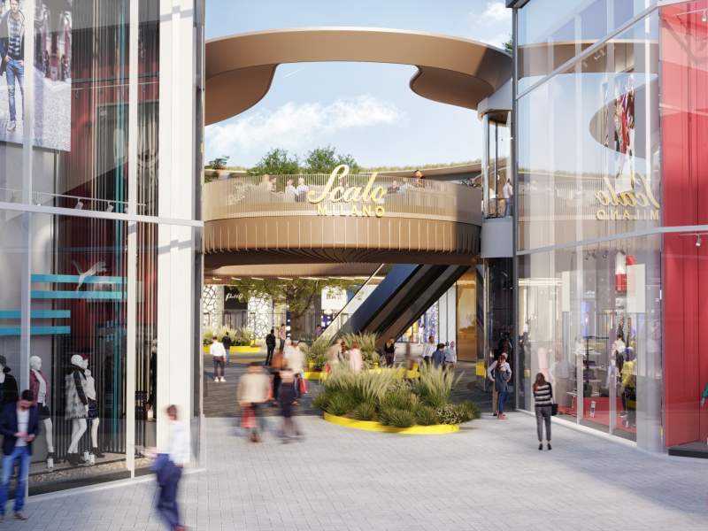 Il rendering del nuovo ampliamento di Scalo Milano Outlet &amp; More (progetto di Studio Design International)