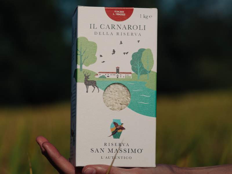 La confezione di Carnaroli Autentico di Riserva San Massimo che verrà utilizzata ad Alma La confezione di Carnaroli Autentico di Riserva San Massimo che verrà utilizzata ad Alma