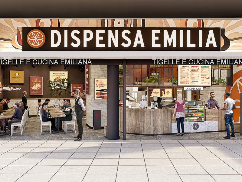 Il rendering del nuovo Dispensa Emilia al Centro commerciale Valecenter di Marcon (VE) Il rendering del nuovo Dispensa Emilia al Centro commerciale Valecenter di Marcon (VE)