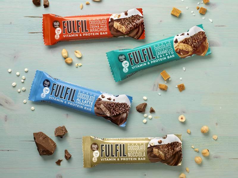 I 4 gusti delle barrette energetiche Fulfil commercializzate in Italia da Ferrero