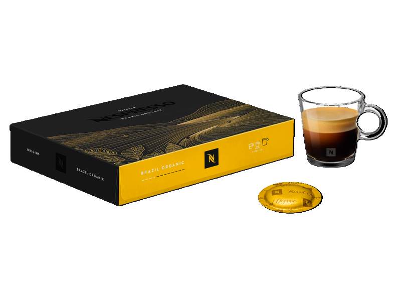 Il packaging del nuovo Brazil Organiz della linea professional Origins di Nespresso Il packaging del nuovo Brazil Organiz della linea professional Origins di Nespresso