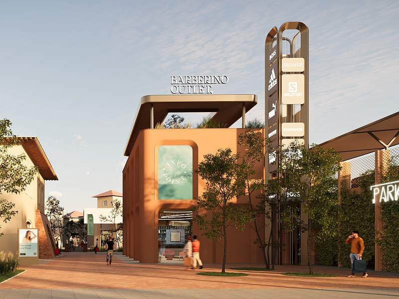 Rendering dell'ingresso del "nuovo" Barberino Outlet pensato da Promos