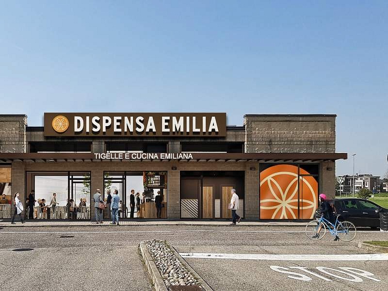 Il rendering del nuovo ristorante Dispensa Emilia di Pantigliate, il 17° in Lombardia